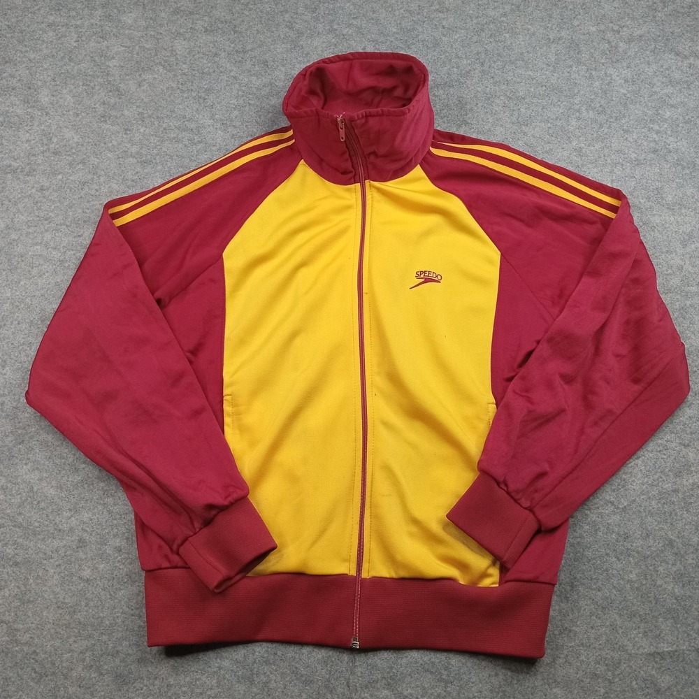 Vintage Speedo Jacket‎ Mens Medium Red Yellow Track Warm Up Full Zip Raglan 90s